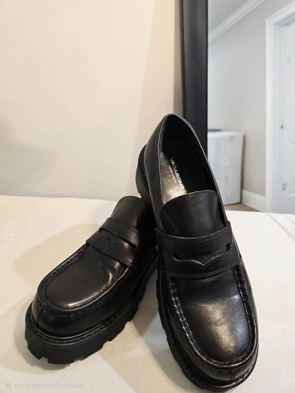 Vagabond Black Leather Penny Loafers for Women